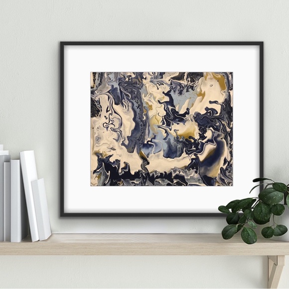 Abstract art Blue & Gold 16 x 20 original artwork signed by artist - Picture 2 of 9